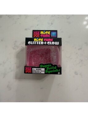 Nee Doh Nice Cube Glitter & Glow Squish - Pink Glitter
